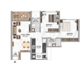 2 BHK floor plan of Hiranandani Krisala Everland Pune