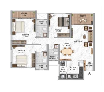 3 BHK floor plan of Hiranandani Krisala Everland Pune